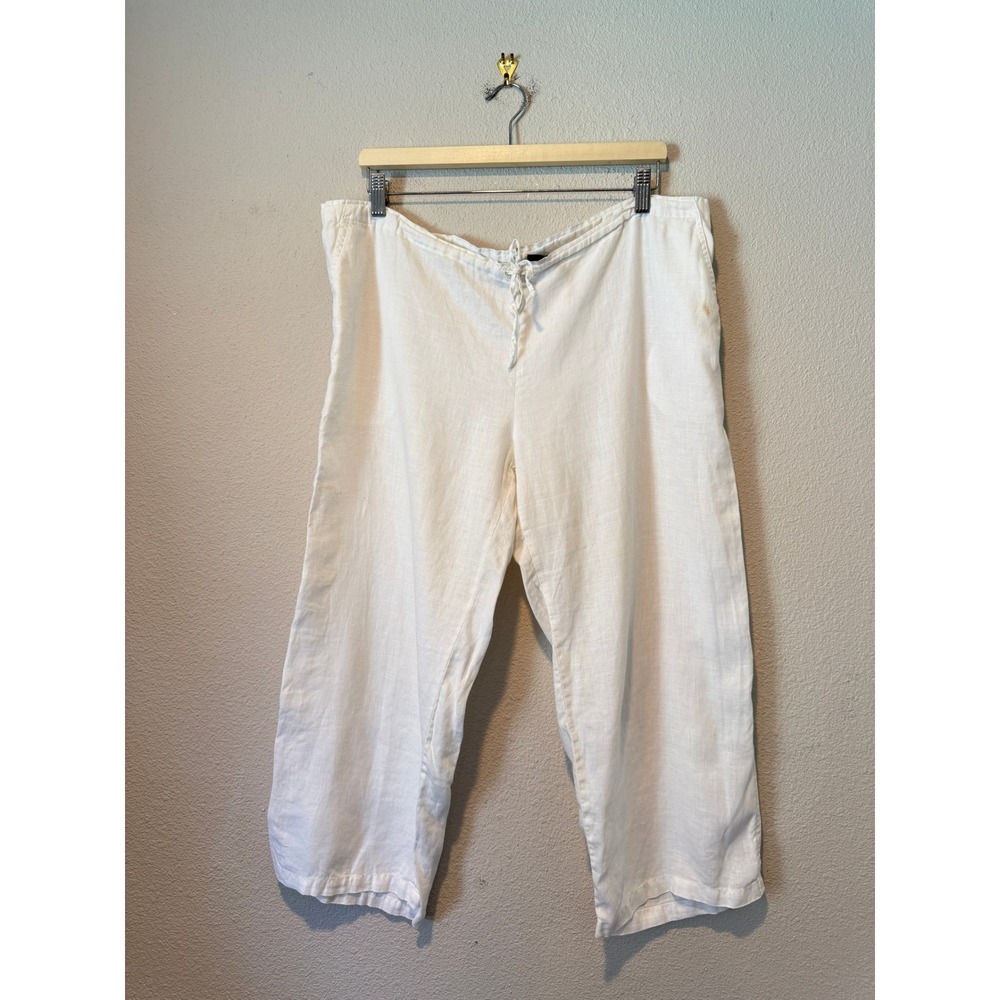 Mossimo Womens White 100% Linen Wide Leg Drawstring Cropped Pants Size M RN17730